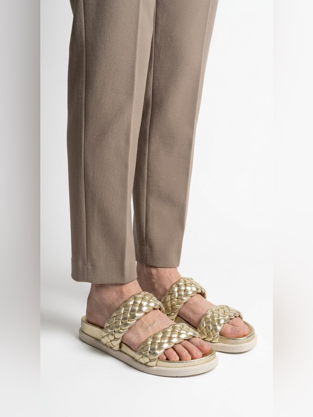 BROWNS GOLD BRAIDED SLIDE SANDALS WOMAN 39